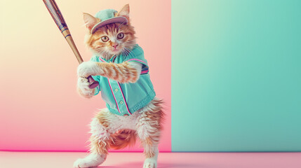 Cat Athlete in Baseball Uniform