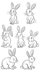 Easter bunny set in simple one line style