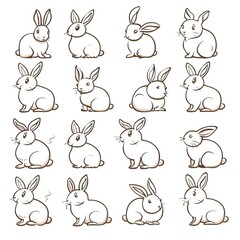 Obraz premium Easter bunny set in simple one line style