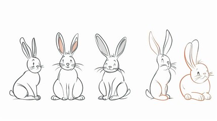 Fototapeta premium Easter bunny set in simple one line style