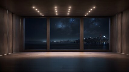 AI-generated, tastefully empty, dark room with copy space at night
