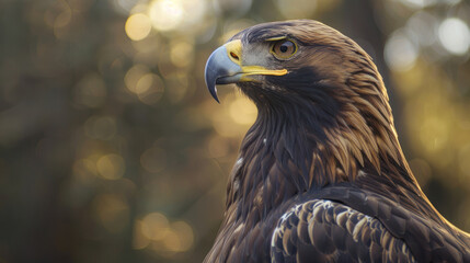 Obraz premium Close-Up Profile of a Golden Eagle with a Blurred Natural Background