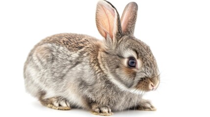 Funny bunny or baby rabbit fur gray with long ears is standing