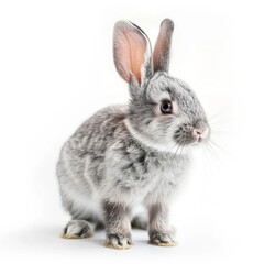 Obraz premium Funny bunny or baby rabbit fur gray with long ears is standing