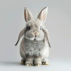 Obraz premium Funny bunny or baby rabbit fur gray with long ears is standing