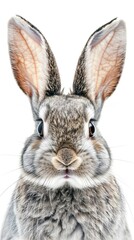 Obraz premium Funny bunny or baby rabbit fur gray with long ears is standing