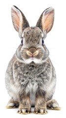 Obraz premium Funny bunny or baby rabbit fur gray with long ears is standing