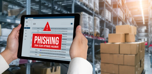 Cyber security software show alert of cyber attack for protection snugly. Danger from virus,...