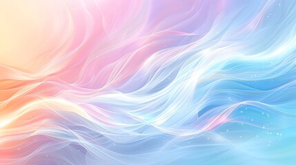 A soft pastel rainbow gradient background with swirling wavy lines, creating an ethereal and dreamy atmosphere. The colors range from light pink to sky blue.