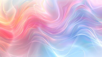 Obraz premium A soft pastel rainbow gradient background with swirling wavy lines, creating an ethereal and dreamy atmosphere. The colors range from light pink to sky blue.