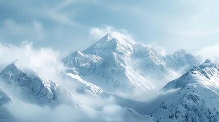 Fototapeta premium Snowy Mountain Peaks Above the Clouds.