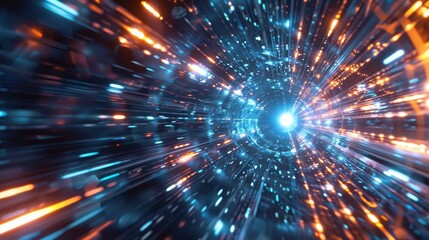 Obraz premium fast space travel, light traces in a spaceship