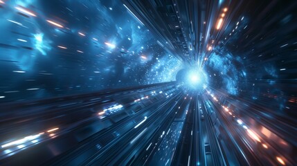 Obraz premium fast space travel, light traces in a spaceship