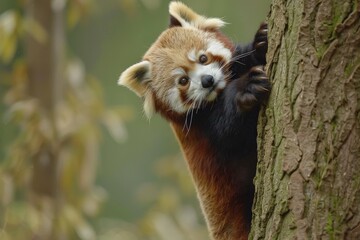 red panda climbing tree