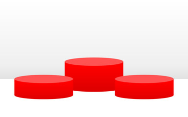 Red 3D podium platform with three round stages for award ceremony, product display, or winner presentation on white background