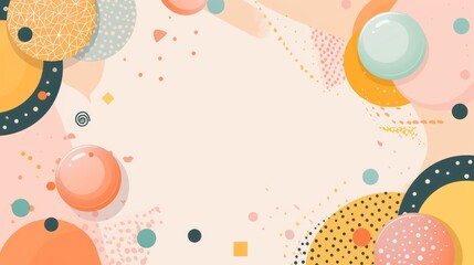 A playful and modern abstract background featuring vibrant bubbles and geometric shapes on a light backdrop