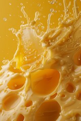 Close-Up of Splashing Yellow Liquid with Bubbles and Droplets in Motion Against a Yellow Background - High-Speed Photography Capturing Dynamic Fluid Movement