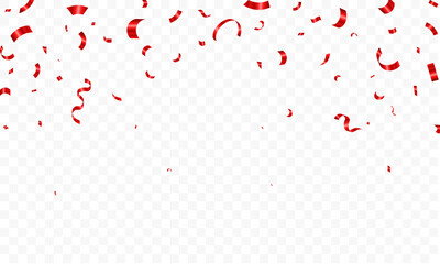 Red confetti , isolated on transparent background template. Festive party design elements.