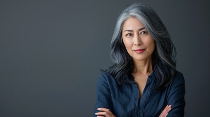 Asian female professional gestures confidentially for businesses, services, or products, Generative AI