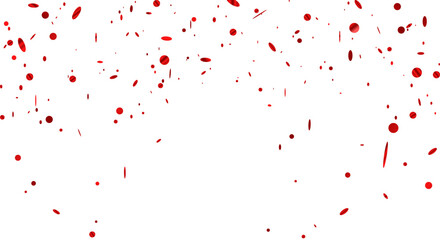 Red confetti template. Shiny ribbons falling on background. Design template for party, celebration and birthday.	