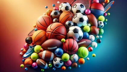 Colorful assortment of different sports balls in motion