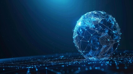 Obraz premium Abstract polygonal planet earth with hologram on dark blue background