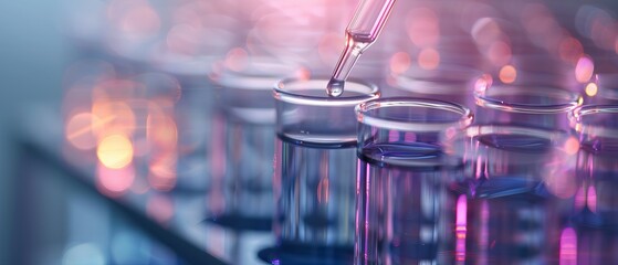 Close-up of laboratory pipette dropping a sample into a test tube in a modern lab. Ideal image for science, research, and laboratory themes.
