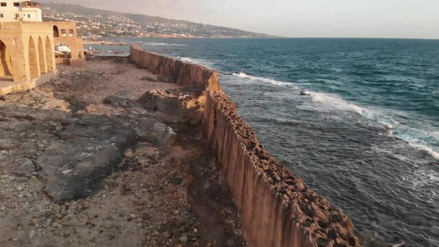 Drone shots of the ancient Phoenician wall in the coastal town of Batroun, north Lebanon.