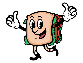 Sandwich mascot cartoon characters with thumbs up gestures. Best for sticker, logo, and mascot for franchise business restaurant