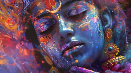 Generative AI-created painting depicting the Hindu deity Krishna