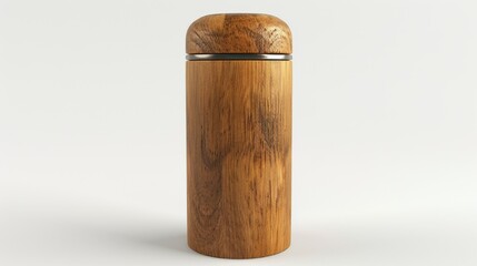 Isolated 3D illustration of a wooden thermos container on a white backdrop.