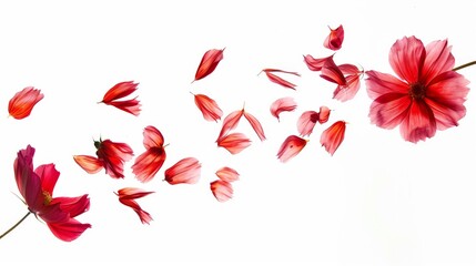 Isolated Cosmos flower petals on white backdrop.