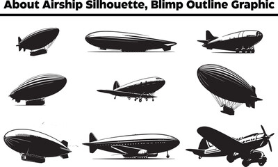 Fototapeta premium Black isolated silhouette Bundle on white background. Icon of side view of airship, Airship Silhouette Design