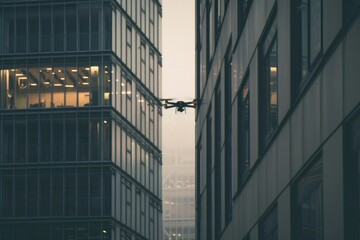 Obraz premium A Drone Flying in Front of a Building