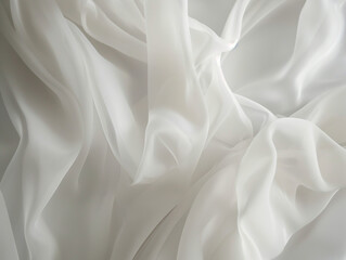 Obraz premium Delicate White Chiffon: Bridal Fabric in Motion - Close-Up Detail, Minimalist Backdrop - Elegant Wedding Textures - Light and Flowing Visuals - Stunning Bridal Photography