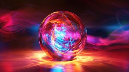 Neon-hued sphere illuminated in vibrant colors, creating a captivating visual spectacle.