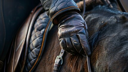 equestrian rider symbolizes control through hand positioning on reins.