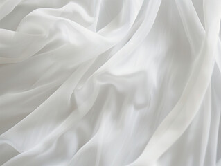 Obraz premium Elegant Chiffon Fabric: Bridal White Flow - Close-Up Texture, Minimal Background - Soft and Light Wedding Dress Material - High-Quality Chiffon Imagery - Perfect for Bridal Design