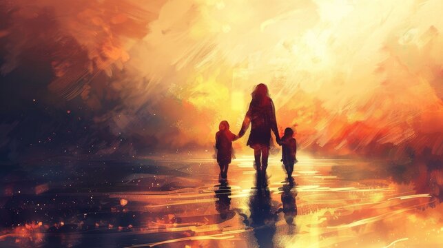 Sad child and mother illustration grief love attachment mother and child bonding
