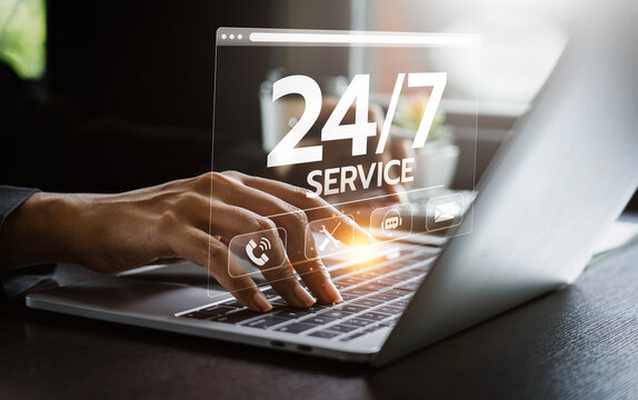 Customer service, nonstop service concept. service or activity will operate or be provided continuously without interruption throughout the day or week, 24 hours a day and 7 days a week.