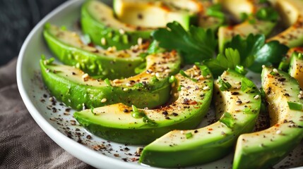 Avocado salad on a white plate