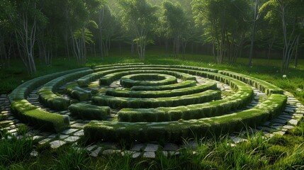 Zen meditation labyrinth artwork depicts winding paths converging towards a serene center
