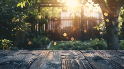Dark wooden table with blurred background