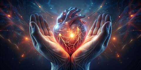 Radiant Human Heart in Protective Hands: Generative AI Artistry Embracing Vitality