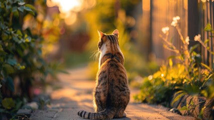 A charming cat enjoying outdoor activities from behind