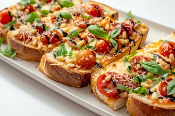 Caprese French Bread Pizzas with Aromatic Basil and Toasted Pine Nuts
