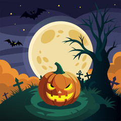 Jack-o’-lantern and full moon