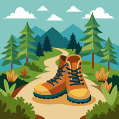 Hiking boots and forest path.