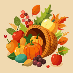 Cornucopia and autumn fruits