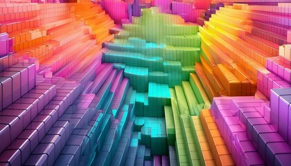 Fototapeta premium Multicolored Tech Background with a Geometric 3D Structure. Vibrant, Stepped design with Extruded Futuristic Forms. 3D Render